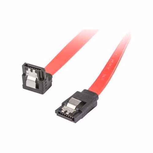 LANBERG SATA III datový kabel (6GB/S) F / F 50cm úhlový / rovný, kovová západka, červený