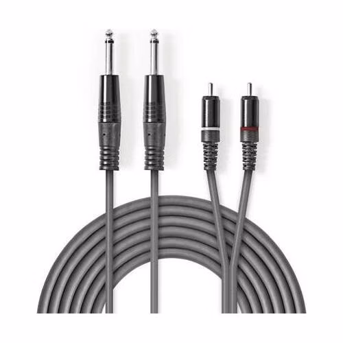 Nedis COTH23320GY50 - Stereofonní Audio Kabel | 2x 6,35mm Zástrčka – 2x RCA Zástrčka | 5 m | Šedá barva
