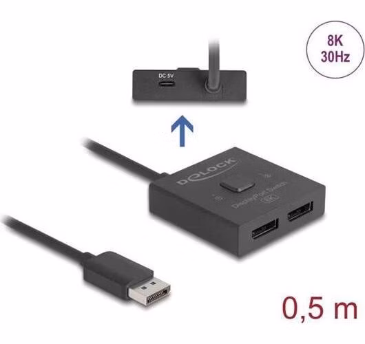Delock Switch DisplayPort, 2 na 1, obousměrný, 8K