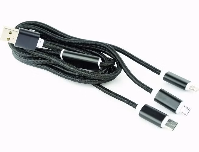 Gembird kábel nabíjací 3v1 splitter, Lightning (M) /microUSB (M) / USB-C (M) na USB 2.0 (M), 1 m, čierny