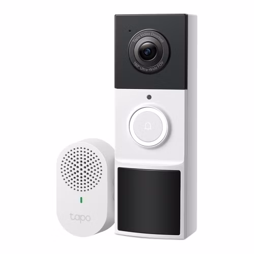 "Video Doorbell Camera 1 × Tapo D210, 1 × Tapo D100C SPEC: 2K 3MP (2304×1296), 2.4GHz, 6400mAh rechargeable lithium-ion