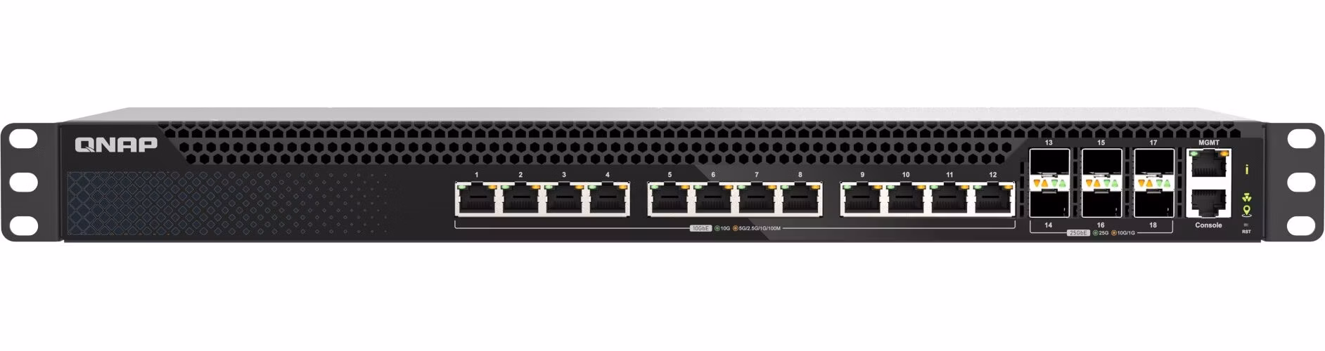 QNAP riadený switch QSW-M5218-6F12T (6x 25GbE SFP28 port, 12x 10GbE RJ45 port, L3)