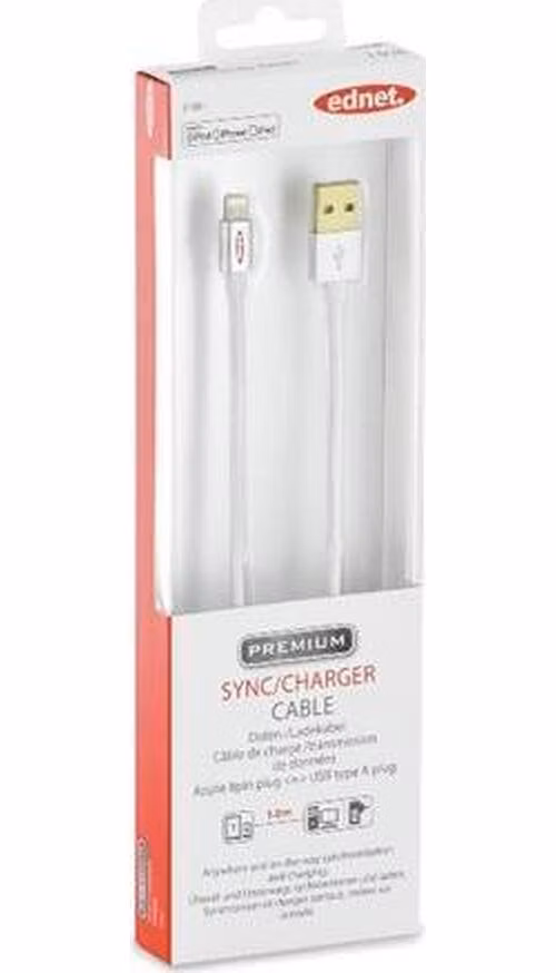Ednet - Apple IP5/6 nabíjecí a datový kabel, Apple 8pin - USB A St/St, 1,0m, High Speed UL, MF, zlacené konektory