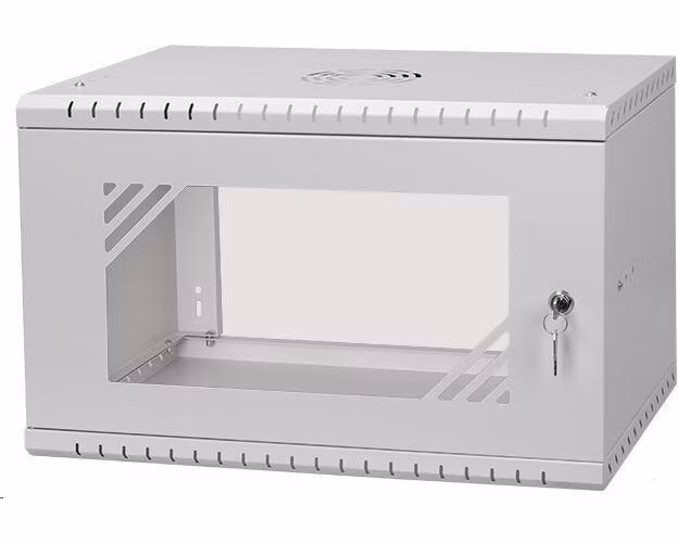 LEXI 19" nástenná skriňa Basic 6U, šírka 520 mm, hĺbka 450 mm, sklenené dvere, bez zadnej steny, sivá