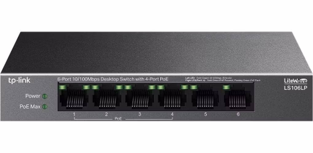 6-Port 10/100 Mbps Desktop Switch with 4-Port PoE PORT: 4× 10/100 Mbps PoE Ports, 2× 10/100 Mbps Non-PoE Ports SPEC: 802