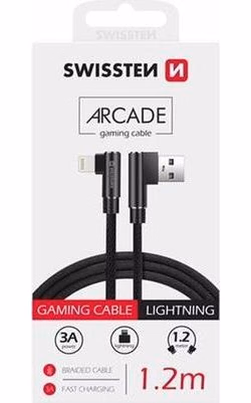 SWISSTEN TEXTILNÍ DATOVÝ KABEL ARCADE USB / LIGHTNING 1,2 M ČERNÝ