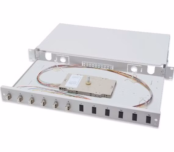 Digitus Fiber Optic Sliding Splice Box, 1U, Equipped 6x LC Duplex, incl. M 25 Screw, Splice Cassette OM2 Color Pigtails, Adapter