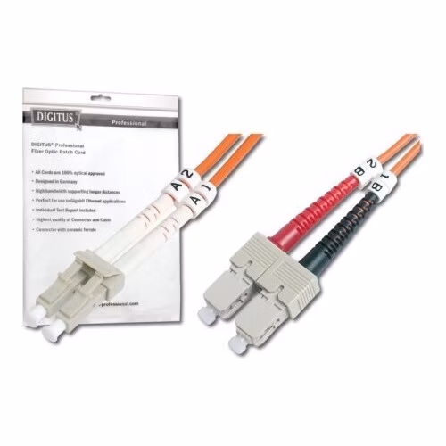 Digitus Fiber Optic Patch Cable, LC to SC,50/125 µ, Duplex, Class OM3 3 m