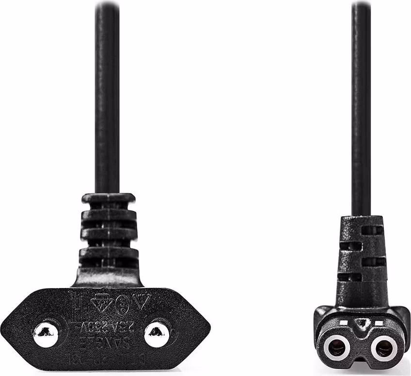 NEDIS napájecí kabel pro adaptéry/ Euro zástrčka - konektor IEC-320-C1/ úhlový-úhlový/ dvoulinka/ černý/ bulk/ 2m