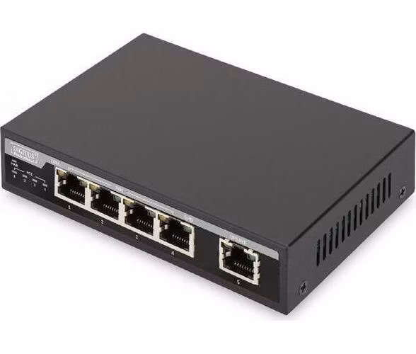 Digitus Gigabit Ethernet PoE Switch 4-portový PoE + 1-portový uplink, 62W PoE budget