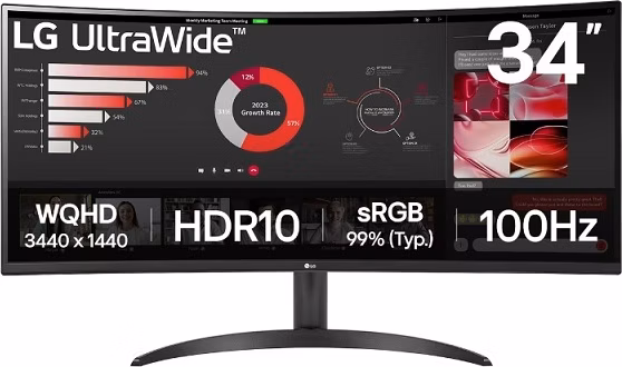 LG 34WR50QK-B curved 34" VA 21:9 3440x1440/300cd/5ms/3000:1/2xHDMI/DP/HDR 10/sRGB/Flicker Safe/Tilt/VESA