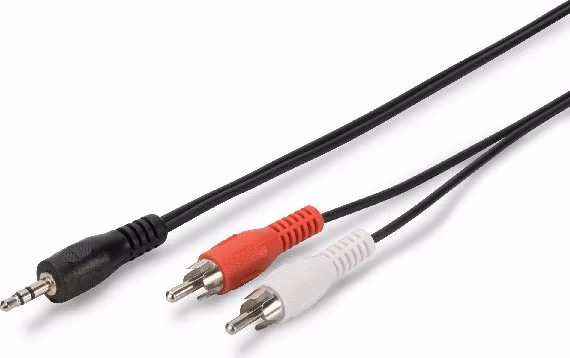 Digitus zvukový adaptérový Kabel, stereo 3,5 mm - 2x RCA 2,50 m, CCS, 2x0,10/10, stíněný, M/M, černý