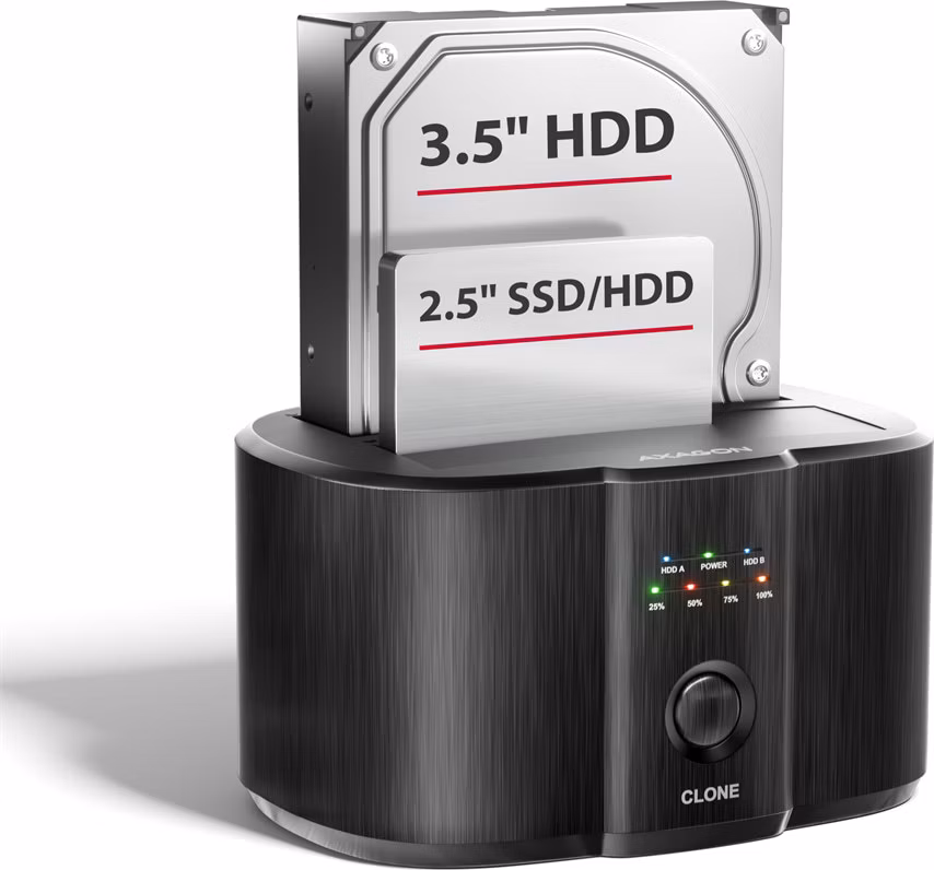 AXAGON ADSA-SC USB-C 5Gbps dokovací stanice pro 2x 2.5"/3.5" SSD/HDD s funkcí klonování disků bez PC