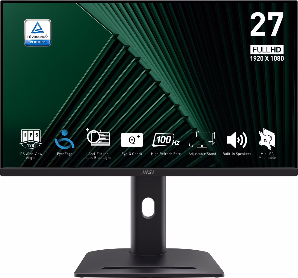 MSI PRO MP275PG/ 27"/ 1920x1080/ IPS/ 4ms/ 100Hz/ 300cd/m2/ 1000:1/ HDMI/ DP/ VESA/ černý