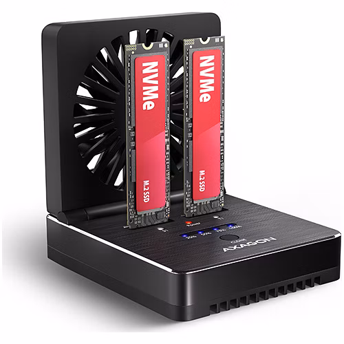AXAGON ADSA-M2C22 USB-C 20Gbps dokovacia stanica pre 2x M.2 NVMe / SATA SSD s funkciou klonovania diskov bez PC