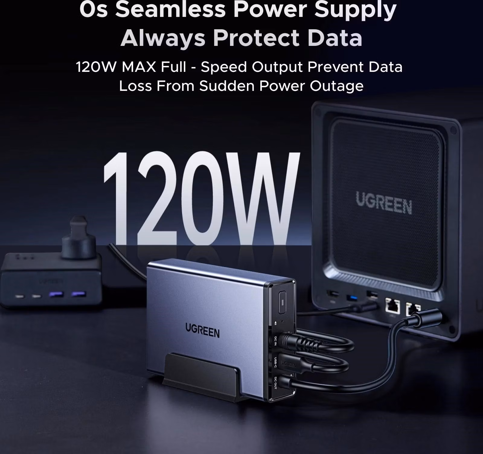 UGREEN US3000 UPS zdroj a přepěťová ochrana pro UGREEN NASync (120W, 12000mAh)