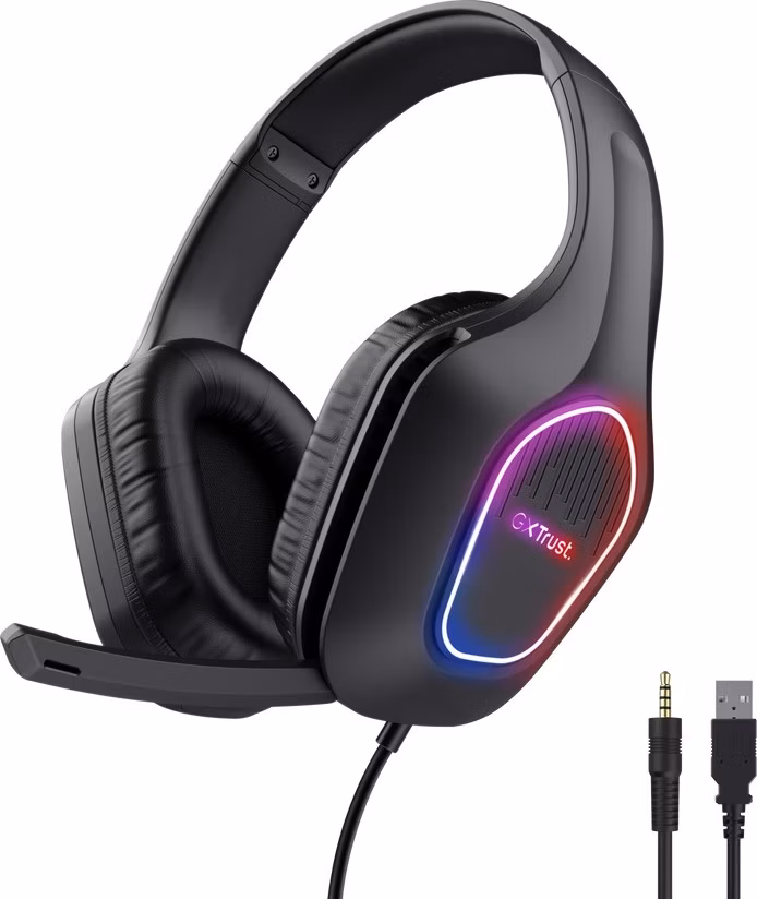 TRUST Herní sluchátka GXT 416 ZIROX, LED, USB, 3.5mm Jack, černá