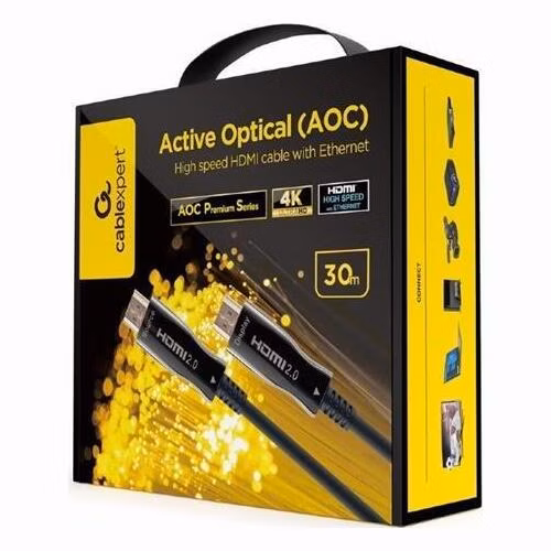 Gembird kábel HDMI High speed (M - M), aktívny, optický (AOC), s Ethernetom, séria Premium, pozlátené konektory, 30 m