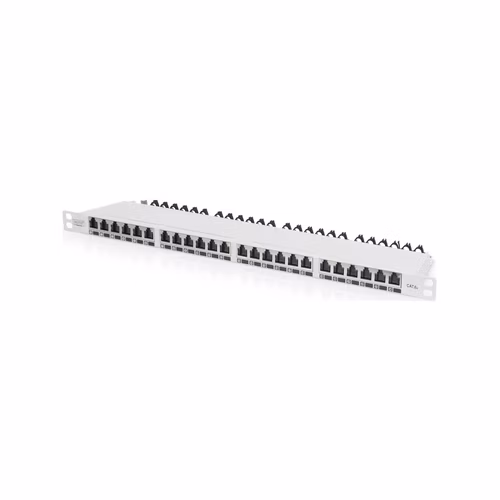DIGITUS CAT 6A EA patch panel, stíněný, 24portový kryt proti prachu RJ45, 8P8C, 0,5U, šedý RAL 7035