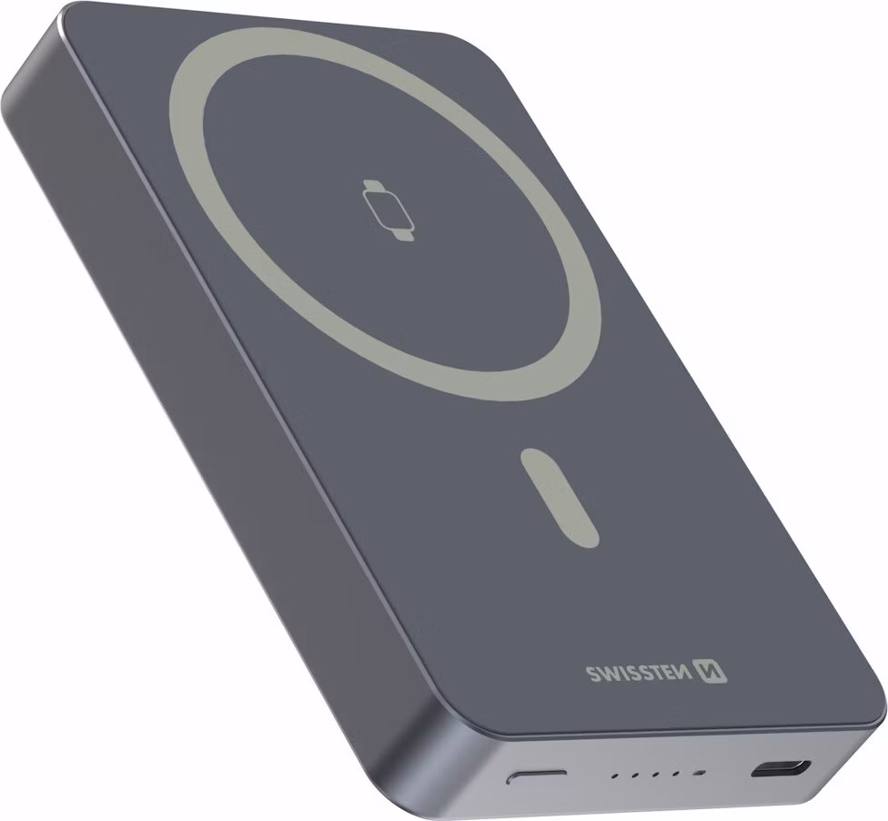 Swissten Power Bank Fusion 10000 mAh S Nabíjením Apple Watch (Kompatibilní S Magsafe) Stříbrná