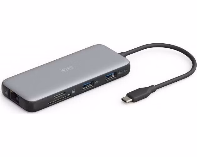 Digitus USB-C dokovací stanice, 7 portů: 1× HDMI, 3× USB 3.2 Gen 2, 1× RJ45, 1× SD, 1× MicroSD, 1× PD