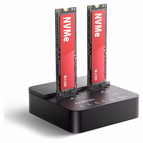 AXAGON ADSA-M2C22L, USB-C 20Gbps dokovacia stanica pre 2× M.2 NVMe SSD s funkciou klonovania