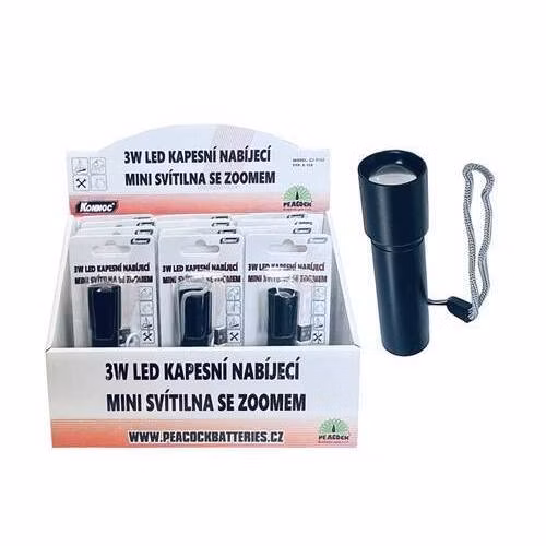 Konnoc S-159 3W LED MINI kovová USB nabíjecí svítilna ZOOM
