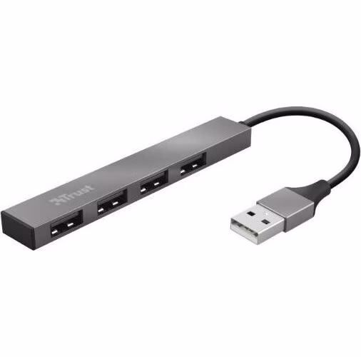 TRUST HALYX Hub, hliníkový 4-portový mini USB hub, 10 cm