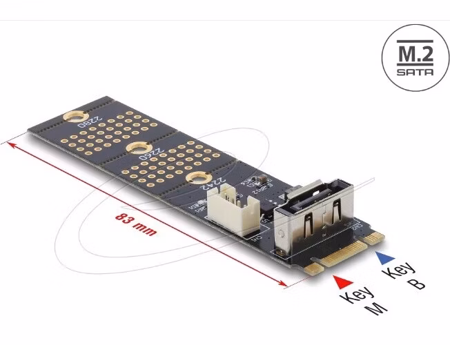 Delock Adaptér ze zástrčky M.2 Key B na SATA 7 pin, vertikální