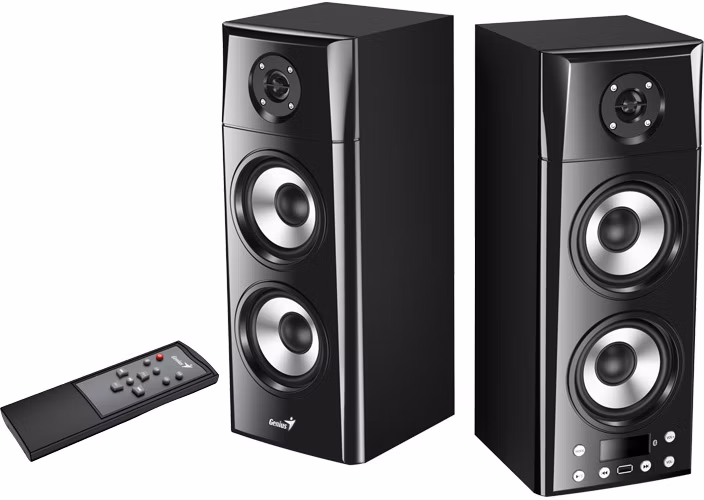 Genius SP-HF2800 BT, Reproduktory, 2.0, 60W, Bluetooth, TWS technologie, dřevěné, USB, dálkové ovládání, černé