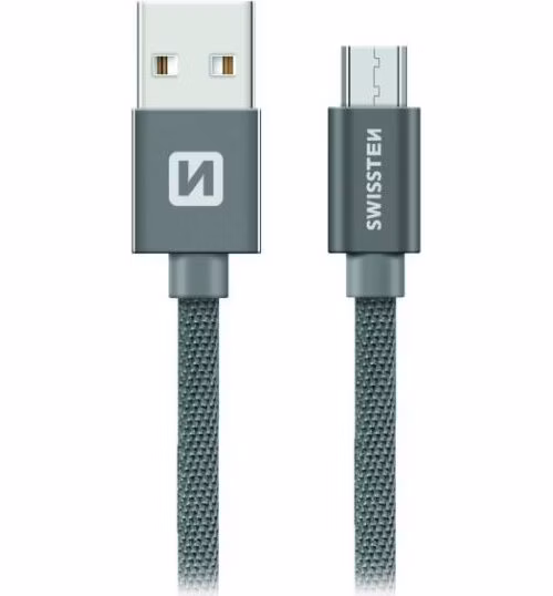 Swissten Datový Kabel Textile Usb / Micro Usb 1,2 M Šedý