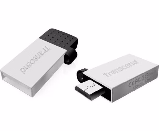 Transcend 16GB JetFlash 380S, USB 2.0/micro USB flash disk, OTG, malé rozměry, stříbrně obarvený kov
