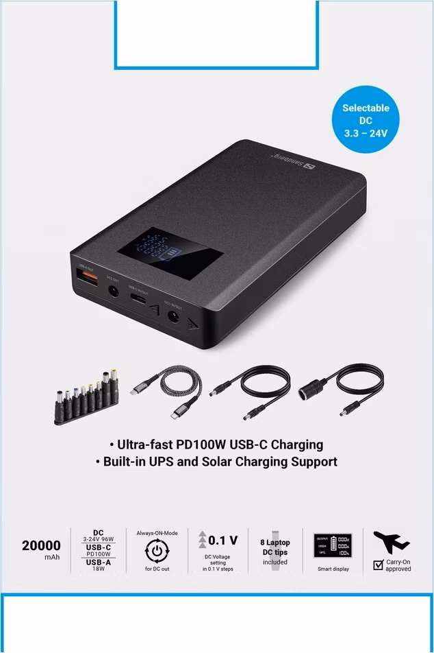 Sandberg Laptop Powerbanka 20000mAh PD100W, čierna