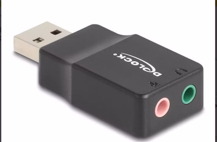 Delock Externí USB zvuková karta se zvukovým adaptérem Plug &amp; Play se 2 x stereofonními konektory 3,5 mm pro PC, laptop