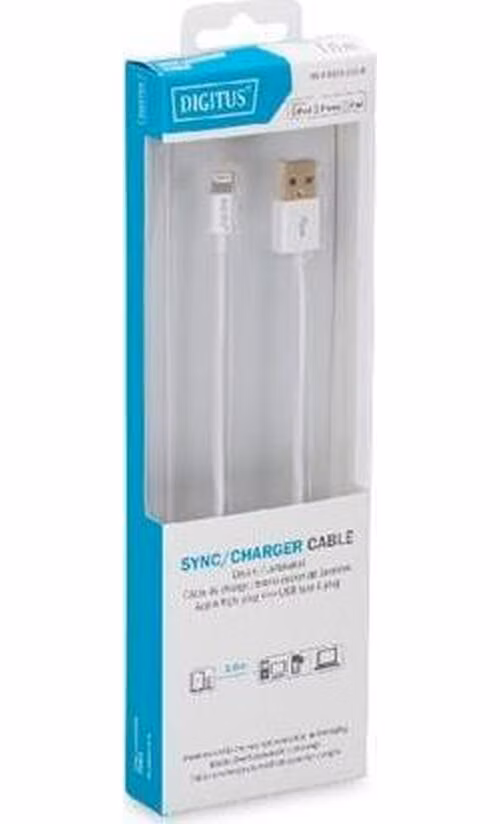 Digitus Apple charger/data cable, Apple 8pin - USB A M/M, 1.0m, iP5/6/7, High Speed, MFI, wh