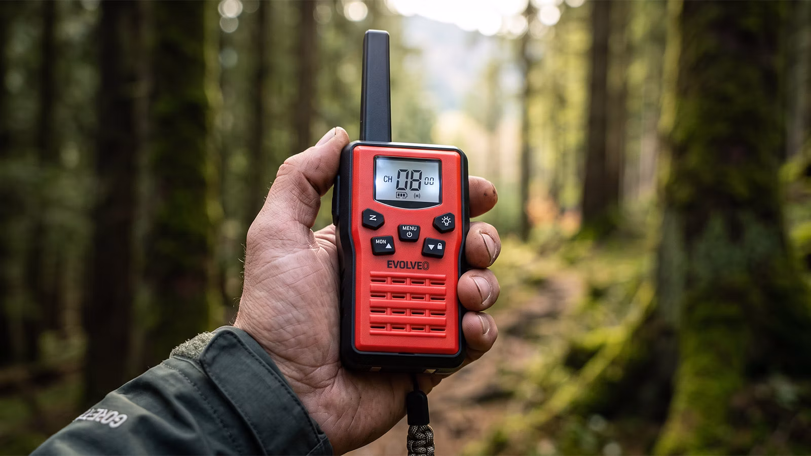 EVOLVEO FreeTalk 2W, PMR vysílačka s výkonem 0,5 a 2W, červenočerná