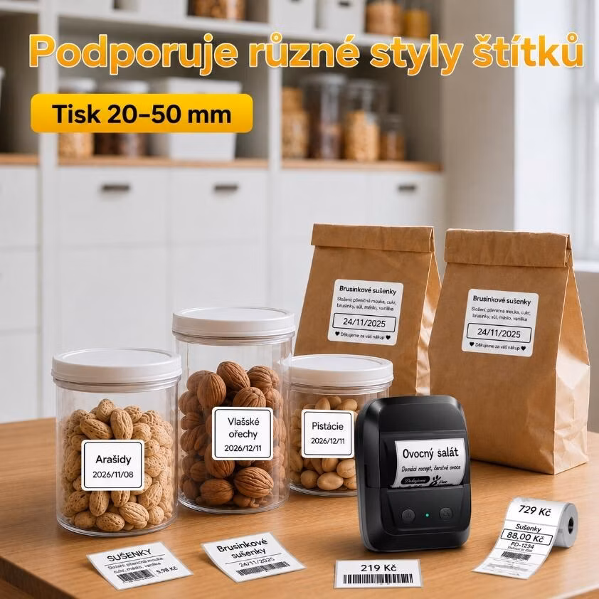 Phomemo Tiskárna štítků A42, černá + role na štítky 90ks (40x30 mm)