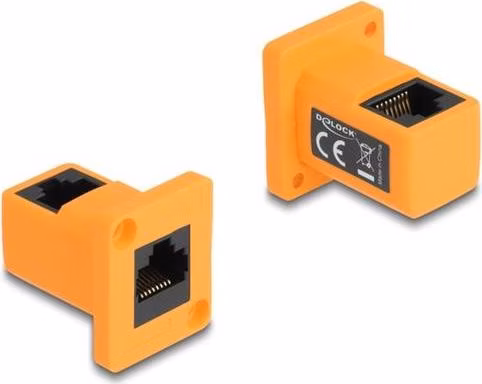 Delock Modul Typu D, ze zásuvky RJ45 na zásuvku, pravoúhlý, 90°, oranžový