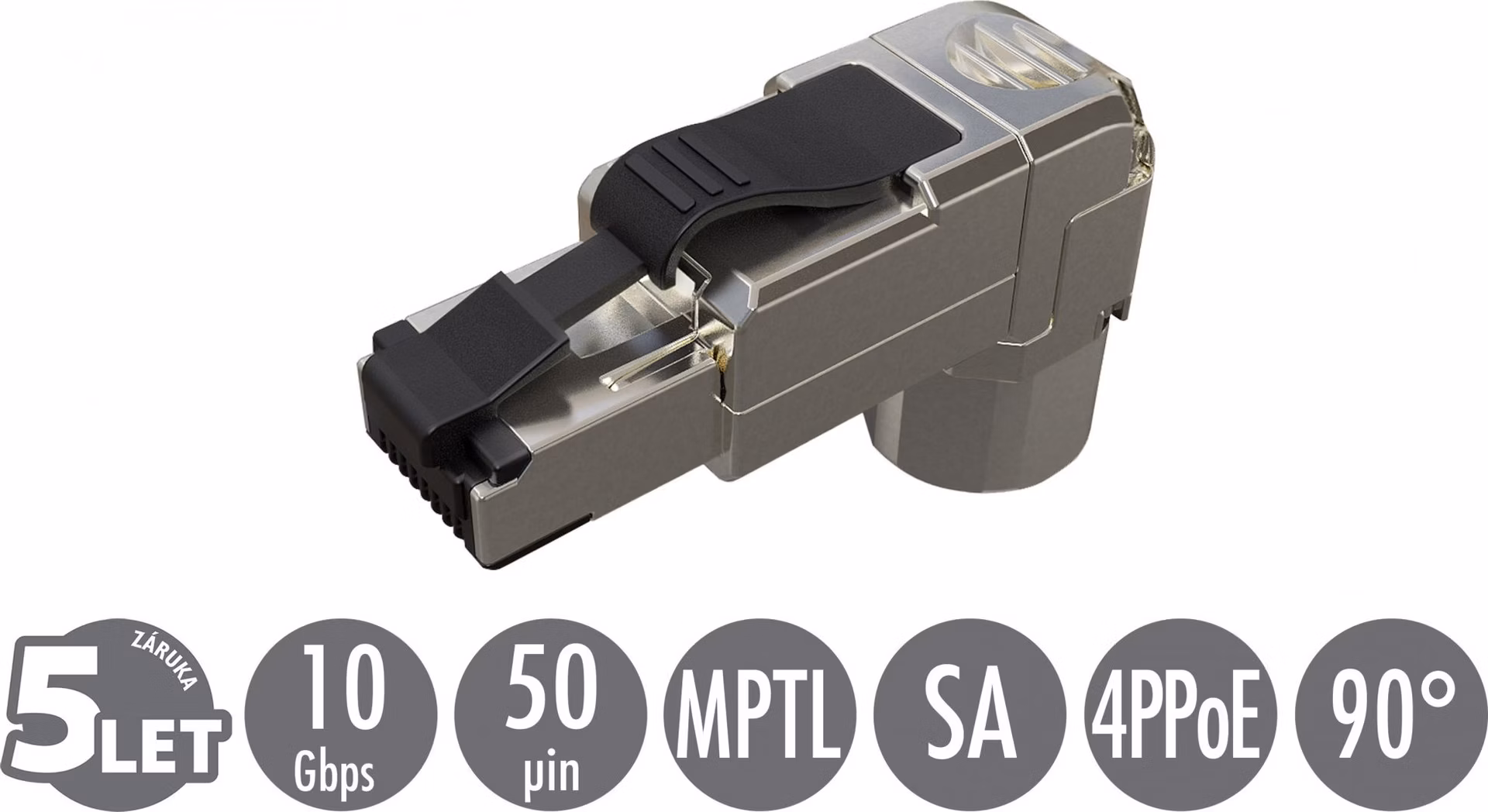 Konektor MPTL 90° RJ45 CAT6A STP samorezný SXRJ45-6A-STP-BK-SA-U