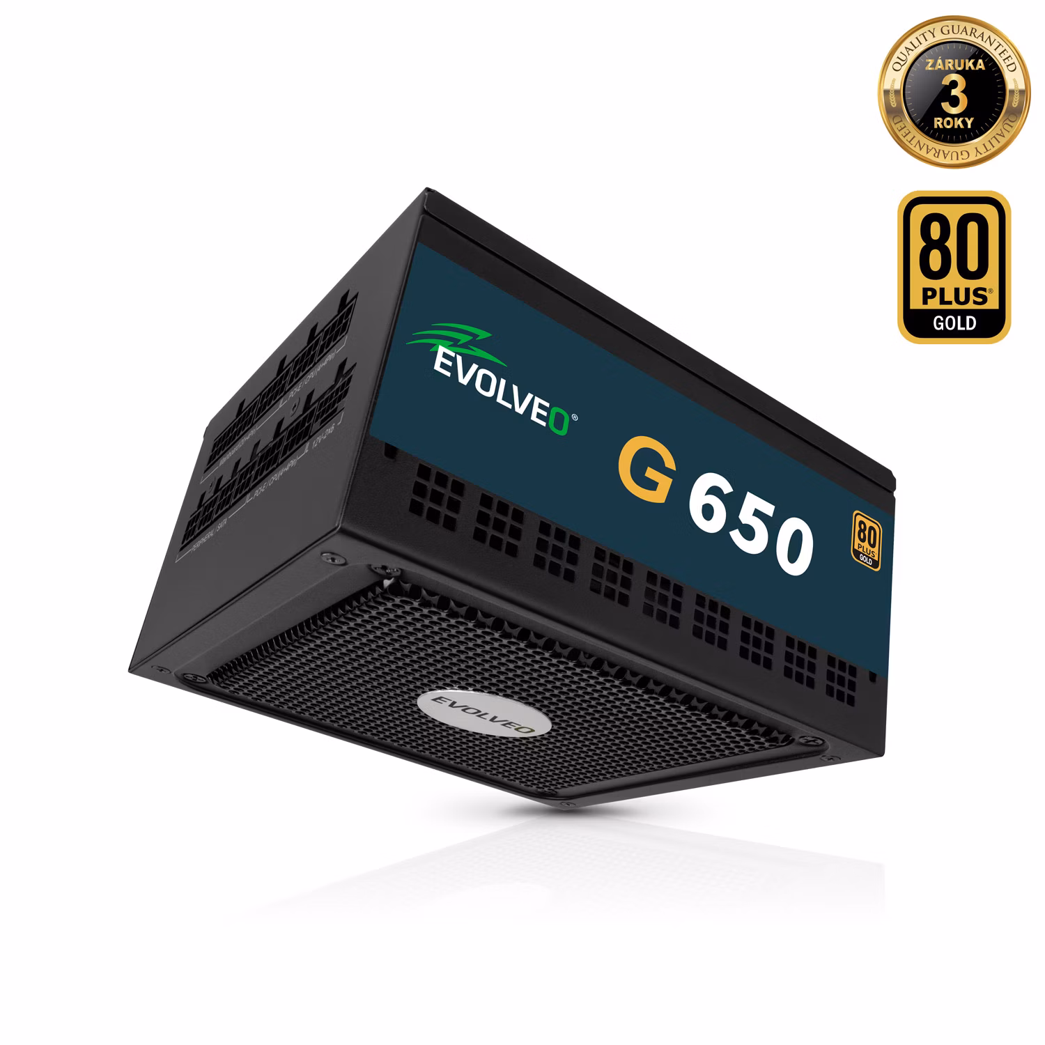 EVOLVEO G650 zdroj 650W, 80+ GOLD, ATX 3.1, PCIe 5.1, aPFC, 140mm ventilátor, modulární, záruka 3 roky, černý
