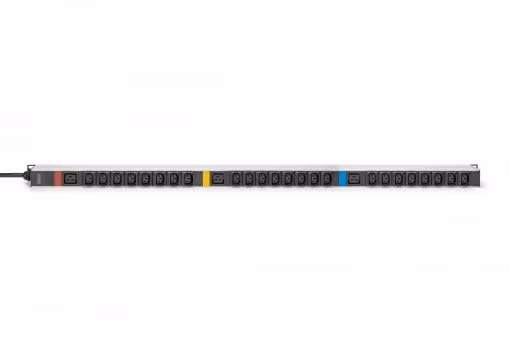 DIGITUS IT BASIC PDU, 3PH, 16A, 24 x C13, 3 x C19 Vertikální, 3m kabel, IEC309 3Ph-16A zástrčka
