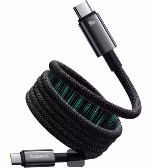 Baseus dátový magnetický kábel Tungsten Gold USB-C/USB-C 1m 100W čierny