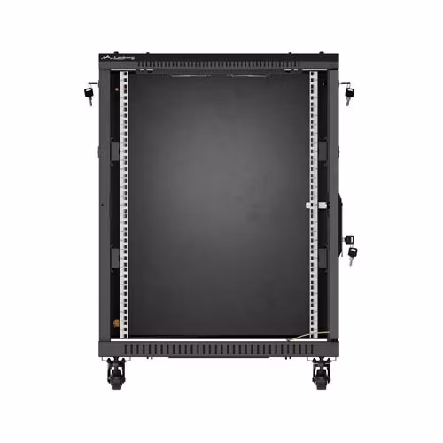 LANBERG INŠTALAČNÝ RACK 19" 15U 600X600 ČIERNE SKLENENÉ DVERE (PLOCHÉ BALENIE)