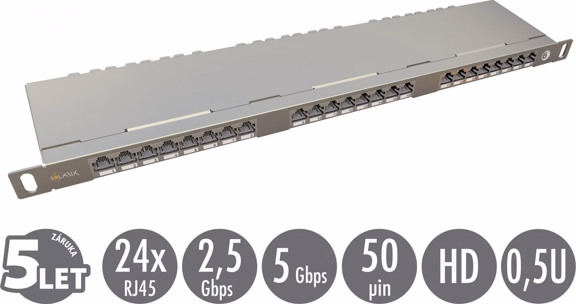 19" patch panel Solarix 24xRJ45 CAT6 STP s vyväzovacou lištou 0,5U SX24HD-6-STP-SL
