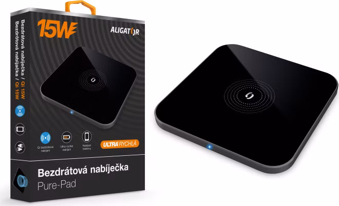 ALIGATOR bezdrôtová nabíjačka Aligator Pure-Pad 15W, čierna