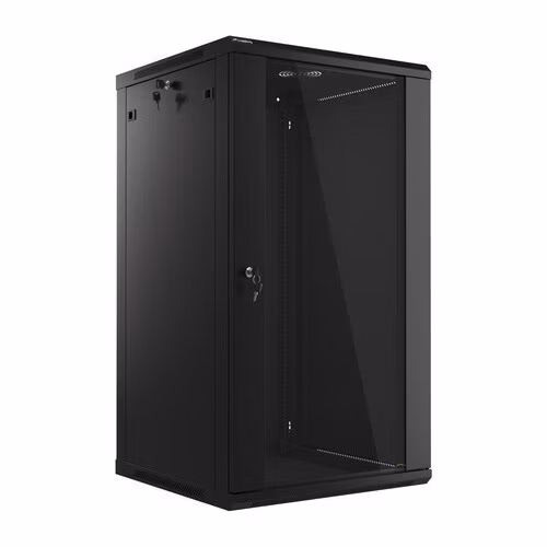 LANBERG 19" RACKOVÁ SKŘÍŇ PRO MONTÁŽ NA STĚNU 22U/600X600 (v rozloženém stavu) S PROSKLENÝMI DVEŘMI ČERNÁ V2