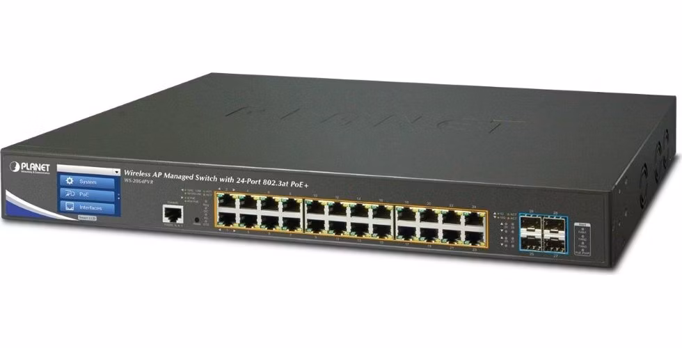 Planet WS-2864PVR, WLAN kontrolér pro 64x AP, 4x 10Gb SFP+, 24x 1Gbps, PoE 802.3at 400W, L3 Web/SNMP, VLAN, ACL, IGMP