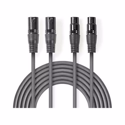 Nedis COTH15030GY05 - Vyvážený XLR Audiokabel | 2x XLR 3pinová Zástrčka – 2x XLR 3pinová Zásuvka | 0,5 m | Šedá barva