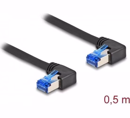 Delock Síťový kabel rozhraní RJ45 Cat.6A, S/FTP, pravý pravoúhlý, 0,5 m, černý