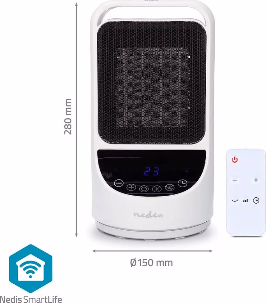 NEDIS Wi-Fi chytrý horkovzdušný ventilátor/ 1500 W/ 2 nastavení teploty/ rotace/ displej/ 10 - 49 °C/ bílý